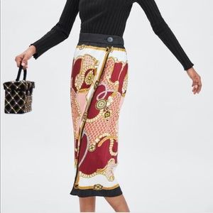 Zara Chain Print Midi Wrap Skirt